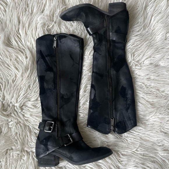 Donald J Pilner Dela Black Vintage Suede Leather Buckle Riding Boots EUC Size 5 - Picture 3 of 11
